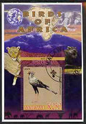 Malawi 2005 Birds of Africa - Secretary Bird perf m/sheet with Scout Logo and Big cats & Elephant in background, fine cto used