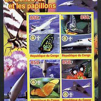 Congo 2005 Concorde & Butterflies imperf sheetlet containing 4 values (each with Scout & Rotary Logos) unmounted mint