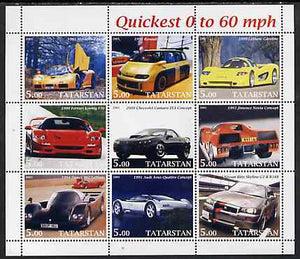 Tatarstan Republic 2001 Cars - Quickest 0 to 60 mph perf sheetlet containing set of 9 values unmounted mint