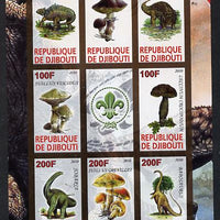 Djibouti 2010 Dinosaurs & Mushrooms #1 imperf sheetlet containing 8 values plus label with Scout logo unmounted mint