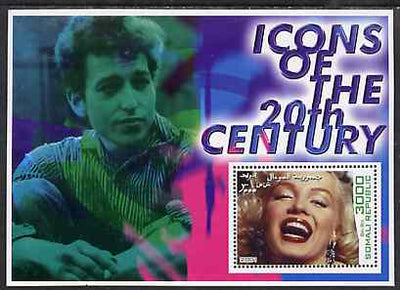 Somalia 2001 Icons of the 20th Century #01 perf s/sheet showing Marilyn Monroe with Bob Dylan in background unmounted mint