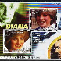 Somalia 2002 Princess Diana 5th Anniversary of Death #03 perf sheetlet containing 2 values with Einstein, Sinatra & Walt Disney in background unmounted mint