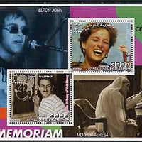 Somalia 2001 In Memoriam - Princess Diana & Walt Disney #08 perf sheetlet containing 2 values with Elton John & Mother Teresa in background unmounted mint