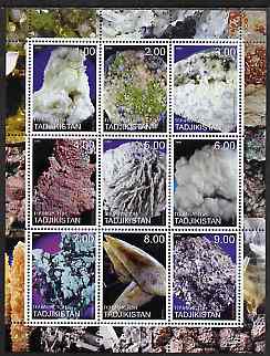 Tadjikistan 2000 Minerals perf sheetlet containing 9 values unmounted mint