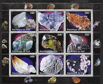 Mali 1998 Minerals perf sheetlet containing 9 values unmounted mint