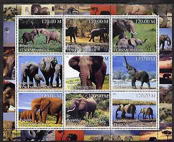 Turkmenistan 2000 Elephants perf sheetlet containing 9 values unmounted mint