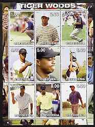 Chechenia 2000 Tiger Woods perf sheetlet containing 9 values unmounted mint