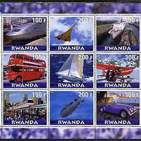 Rwanda 2000 Various Transports perf sheetlet containing 9 values unmounted mint (Concorde, Buses, etc)