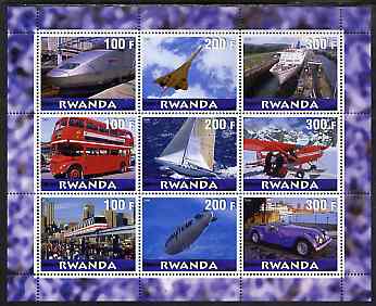 Rwanda 2000 Various Transports perf sheetlet containing 9 values unmounted mint (Concorde, Buses, etc)