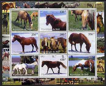 Mali 2000 Horses perf sheetlet containing 9 values unmounted mint