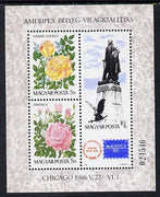 Hungary 1986 Ameripex Stamp Exhibition m/sheet (Roses & Statue of George Washington) unmounted mint SG MS 3697