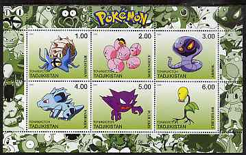 Tadjikistan 2000 Pokemon #6 perf sheetlet containing 6 values unmounted mint