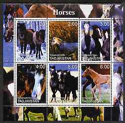 Tadjikistan 2000 Horses perf sheetlet containing 6 values unmounted mint