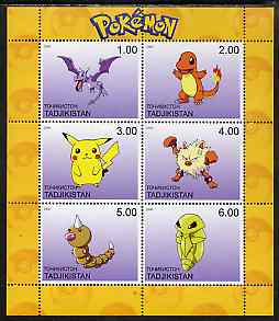 Tadjikistan 2000 Pokemon #9 perf sheetlet containing 6 values unmounted mint