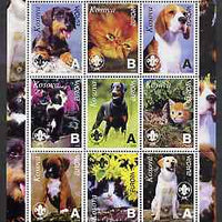 Kosova 2000 Europa - Cats & Dogs perf sheetlet containing set of 9 values each with Scout Logo unmounted mint