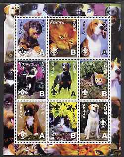 Kosova 2000 Europa - Cats & Dogs perf sheetlet containing set of 9 values each with Scout Logo unmounted mint