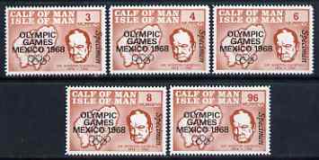 Calf of Man 1968 Olympic Games Mexico overprinted on Churchill perf set of 5 in brown each additionally overprinted SPECIMEN (as Rosen CA123s-27s) unmounted mint