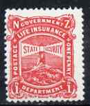 New Zealand 1913-37 Life Insurance 1d scarlet P14 (Lighthouse) unmounted mint, SG L33