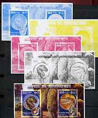 Benin 2002 World of Dinosaurs (& Minerals) imperf m/sheet containing 2 values each with Scout Logo, the set of 5 progressive proofs comprising the 4 individual colours plus all 4-colour composite (as issued) all unmounted mint