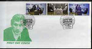 Kyrgyzstan 2000 Bobby Fischer & Boris Spassky Chess Championship #4 perf strip of 3 on illustrated cover with special Chess cancellation