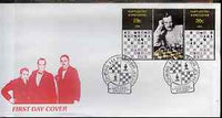 Kyrgyzstan 2000 Alexandre Alekhine #1 perf strip of 3 on illustrated cover with special Chess cancellation