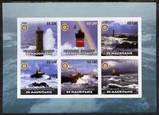 Mauritania 2002 Lighthouses #2 imperf sheetlet containing set of 6 values (green background) each with Rotary logo, unmounted mint