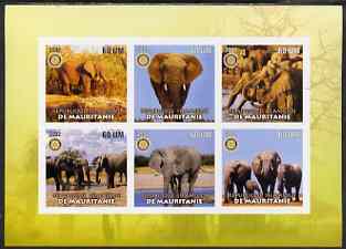 Mauritania 2002 Elephants #1 imperf sheetlet containing 6 values each with Rotary logo, unmounted mint