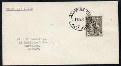 Australia 1949 Hermes 1s6d on plain typed addressed cover with clear first day cancel (SG223a) stamp has been applied over the cancel and is almost certainly a maunfactured (forged) cover