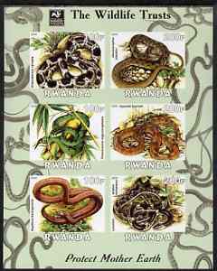 Rwanda 2003 The Wildlife Trusts imperf sheetlet containing set of 6 values (Snakes) unmounted mint