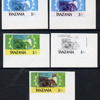 Tanzania 1987 Chama Cha 3s (Coffee Harvesting) set of 5 imperf progressive proofs comprising single, 2-colour, two 3-colour composites plus all 4 colours unmounted mint as (SG 509)