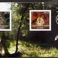 Congo 2004 Owls imperf sheetlet containing 2 values with Scout Logo & Albert Schweitzer in background, unmounted mint