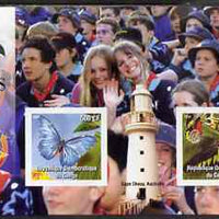 Congo 2004 20th Australian Scout Jamboree imperf sheetlet #3 containing 2 values (Butterflies) with Scout Logo & Lighthouse in background, unmounted mint