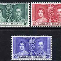 Falkland Islands 1937 KG6 Coronation perf set of 3 unmounted mint, SG 143-45