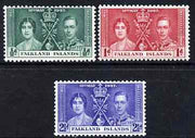 Falkland Islands 1937 KG6 Coronation perf set of 3 unmounted mint, SG 143-45