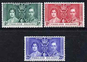 Falkland Islands 1937 KG6 Coronation perf set of 3 unmounted mint, SG 143-45