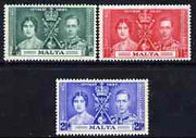 Malta 1937 KG6 Coronation perf set of 3 unmounted mint, SG 214-16