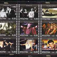 Abkhazia 1999 Movies from the 1950's perf sheetlet containing 9 values unmounted mint (Burt Lancaster, Liz Taylor, Alec Guinness, C Heston, Marilyn, Elvis etc)