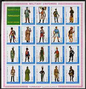 Ajman 1972 Military Uniforms #1 complete imperf set of 19 values unmounted mint, Mi 1774-92B