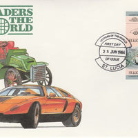 St Lucia 1984 Cars #1 (Leaders of the World) $2.50 Duesenberg 1932 SJ Roadster imperf se-tenant pair on illustrated cover with first day cancel (as SG 709a) very few imperfs are known on cover