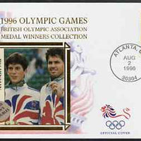 United States 1996 Atlanta Olympics 32c Beach Volleyball on illustrated Benham silk cover (British Olympic Association showing Tim Henman & Neil Broad) with special Atlanta cancel