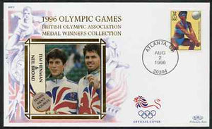 United States 1996 Atlanta Olympics 32c Beach Volleyball on illustrated Benham silk cover (British Olympic Association showing Tim Henman & Neil Broad) with special Atlanta cancel