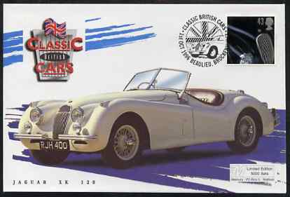 Great Britain 1996 Classic Sports Cars 43p Jaguar XK120 on Mercury illustrated (Limited Edition) cover with special Beaulieu cancel, SG 1948