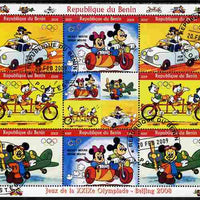 Benin 2009 Beijing Olympics #3 - Disney Characters (Transport) perf sheetlet containing 8 values plus label fine cto used