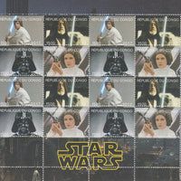 Congo 2017 Star Wars perf sheetlet containing 16 values (4 setenant blocks of 4) unmounted mint. Note this item is privately produced and is offered purely on its thematic appeal