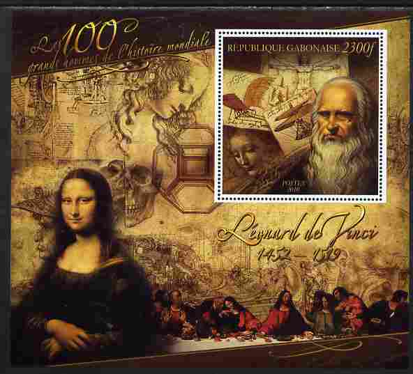 Gabon 2010-12 Greatest Personalities in World History - Leonardo da Vinci large perf s/sheet unmounted mint