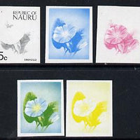 Nauru 1973 Plant (Erekogo) 5c definitive (SG 103) set of 5 unmounted mint IMPERF progressive proofs on gummed paper (blue, magenta, yelow, black and blue & yellow)