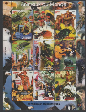 Madagascar 2005 Rockwell Scouts & Animals perf sheetlet containing 9 values unmounted mint. Note this item is privately produced and is offered purely on its thematic appeal. .