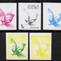 Nauru 1973 Plant (Ekwenababae) 1c definitive (SG 99) set of 5 unmounted mint IMPERF progressive proofs on gummed paper (blue, magenta, yelow, black and blue & yellow)