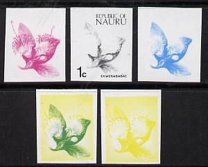 Nauru 1973 Plant (Ekwenababae) 1c definitive (SG 99) set of 5 unmounted mint IMPERF progressive proofs on gummed paper (blue, magenta, yelow, black and blue & yellow)