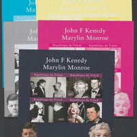 Chad 2020 John Kennedy & Marilyn Monroe imperf set of 5 progressive sheets comprising the 4 individual colours and completed design unmounted mint. Note this item is privately produced and is offered purely on its thematic appeal